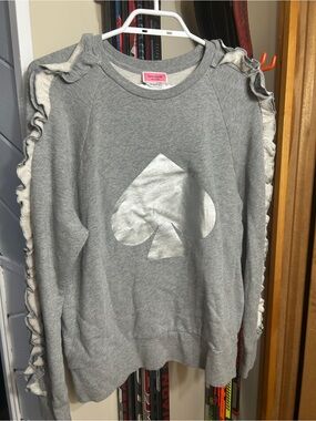 kate spade Gray Ruffle-Trim Sweatshirt with Silver Spade